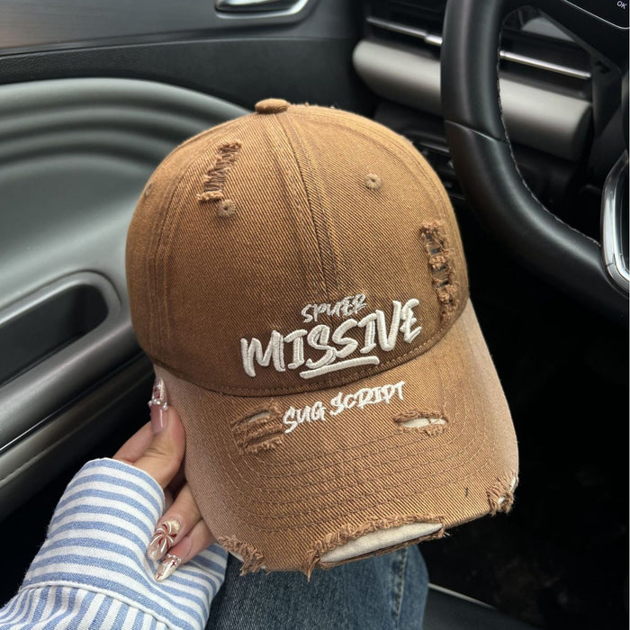 Wholesale Embroidered baseball cap with perforated letters, versatile sunshade and sun protection hat