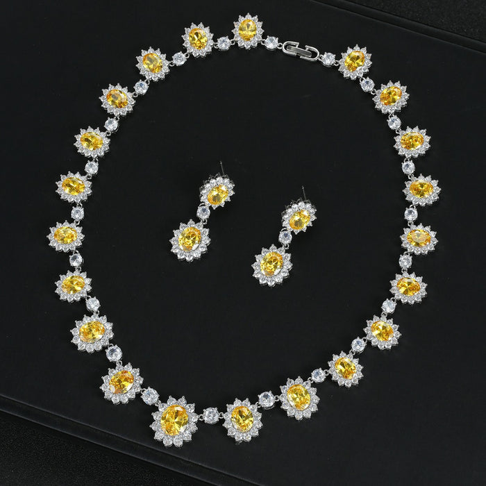 Wholesale Luxury Zircon Necklace Earrings suit  Banquet Jewelry Oval Women' s Holiday Wear