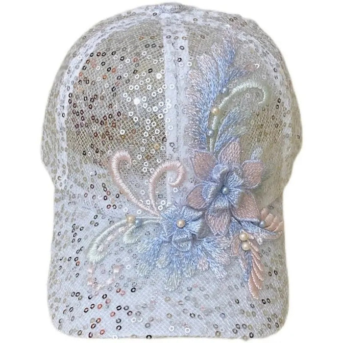 Wholesale Sequin mesh hollow breathable sun protection duck tongue sun hat nail bead lace flower sun protection baseball cap