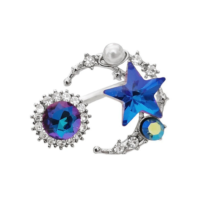 Wholesale Diamond Star Moon Zircon Pearl Ring JDC-RS-WuN005