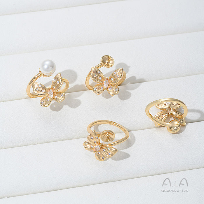 Wholesale Zirconium inlaid butterfly strap, hanging ring, earring accessories, pearl ring, handmade DIY earring material