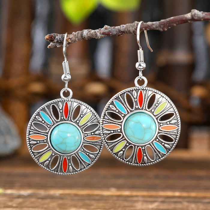 Wholesale Bohemian Geometric Turquoise Earrings Zinc Alloy Fashion Accessory MOQ≥2
