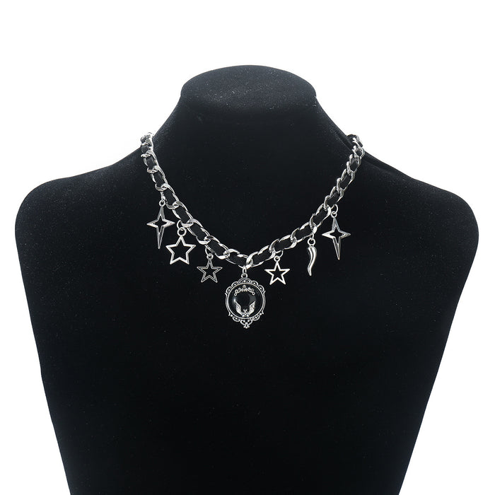 Wholesale Jewelry Wrapped Velvet Five-Pointed Star Necklace Women's Niche Dark Style Clavicle Chain Necklace