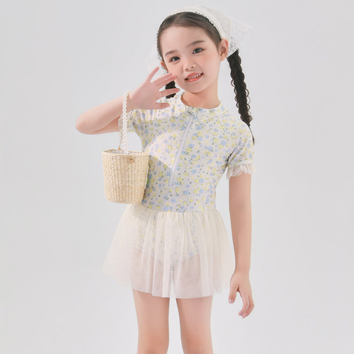 Wholesale Children's swimsuit polyester floral jumpsuit style