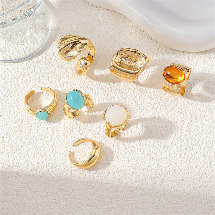 Wholesale Zinc Alloy Geometric Open Design 7 Ring Set Women' s Jewelry Accessory MOQ≥2