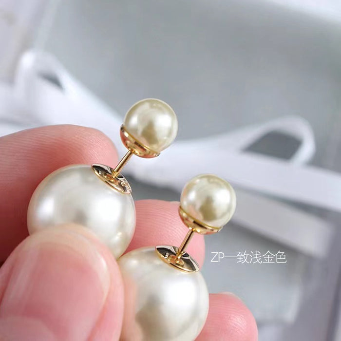 Wholesale Pearl silver earring with double-sided pearl earrings in front and back