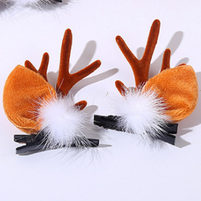 Wholesale Christmas Headdress Antlers Kidsren' s Hairpin Christmas Hairpin Hair Ball Duckbill Clip Cute Deer Bangs Hairpin