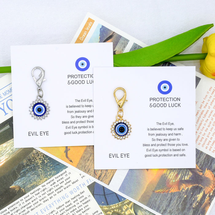 Wholesale Good Luck Card Diamond Devil's Eye Keychain Pendant