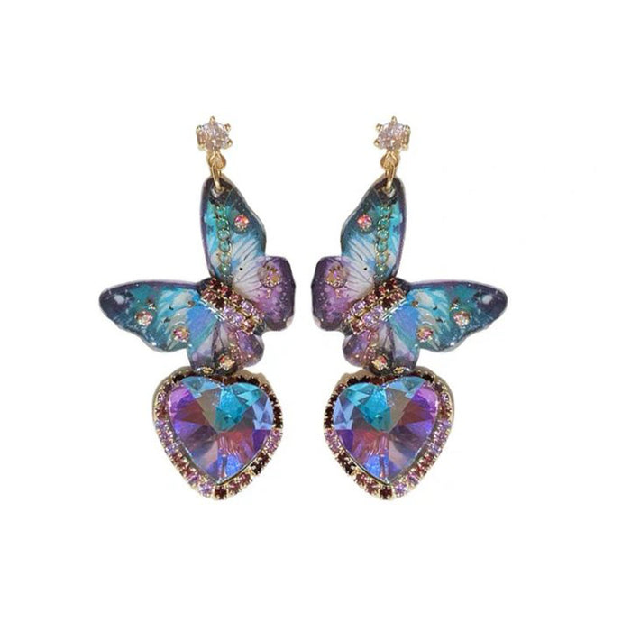 Wholesale Silver Needle Zircon Butterfly Tassel Love Copper Earrings JDC-ES-HuiHe010