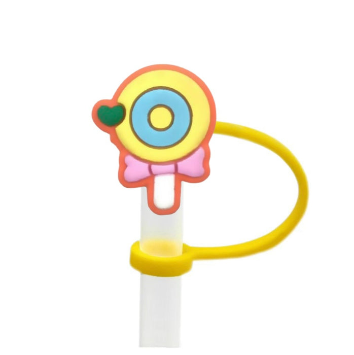 Wholesale Cartoon lollipop shaped dustproof straw cap DIY creative straw decoration cover 8/10mm silicone straw stopper
