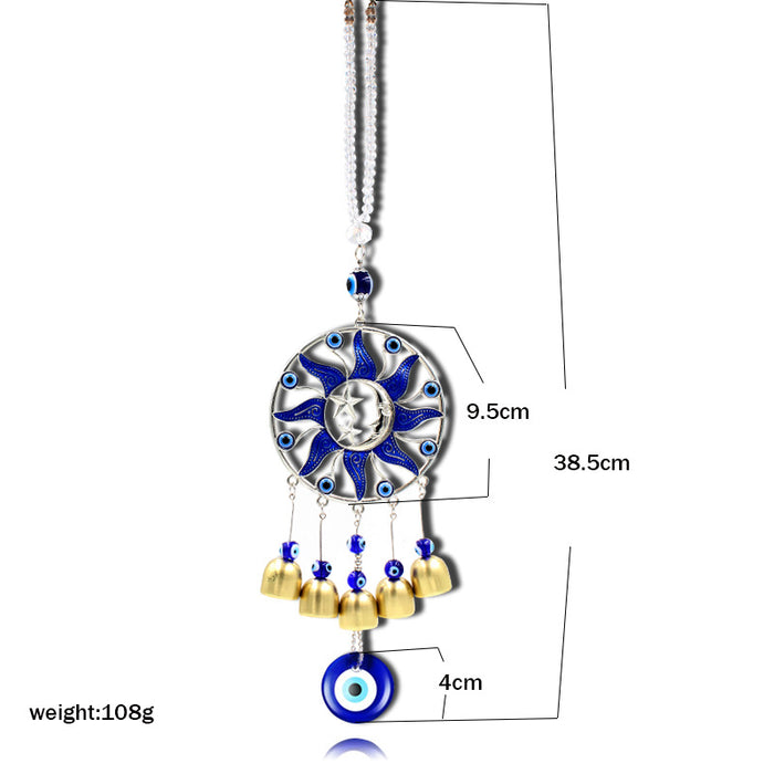 Wholesale Round dropper rubber sun, moon, blue wind chime pendant, car pendant, copper bell pendant