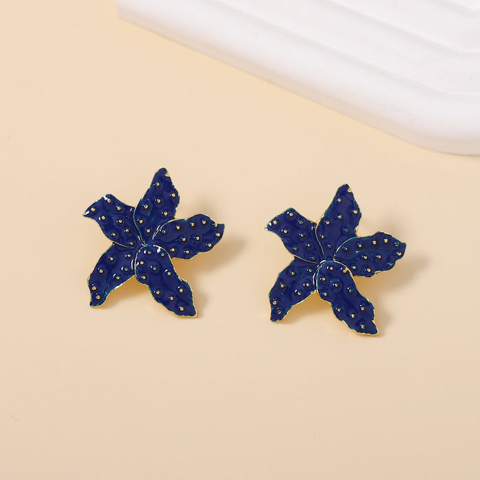 Wholesale Simple Oil Dripping Flower Starfish Zinc Alloy Earrings JDC-ES-YueLi006