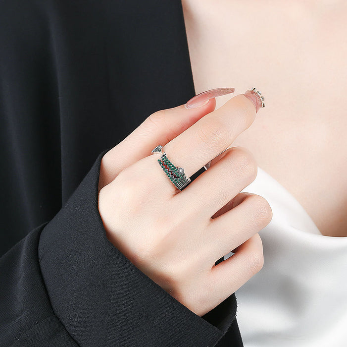 Wholesale Trendy Geometric Adjustable Open Ring Colorful Zircon Accent Thai Silver Tone Copper Women S Jewelry Accessory Gift