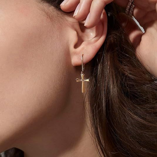 Wholesale Cross pendant earrings, copper plated genuine gold ear buckles, high-end and light luxury accessories