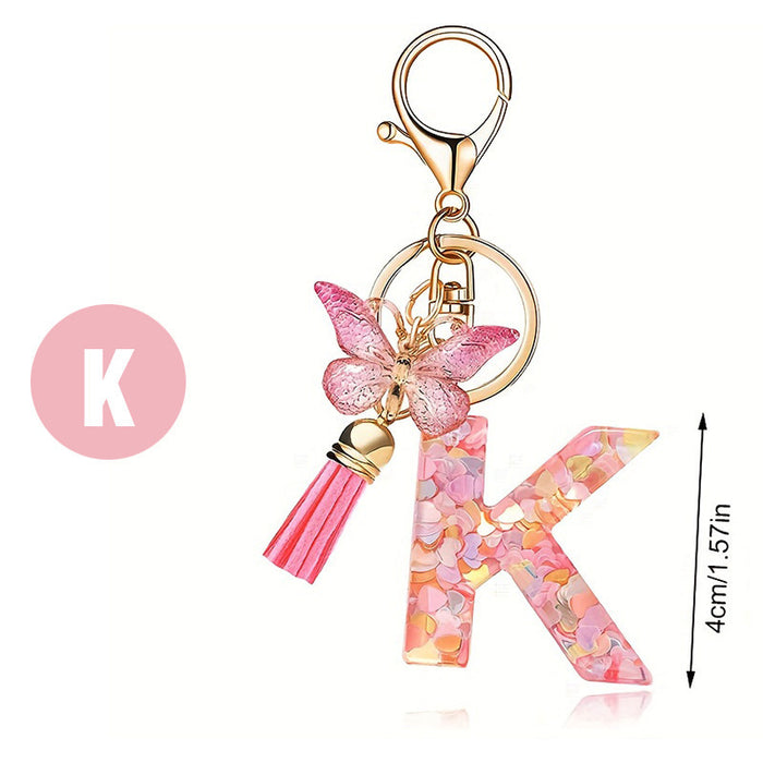 Wholesale Pink Letter Keychain Heart Sequin Butterfly Tassel Keychain Crystal Glue Pendan