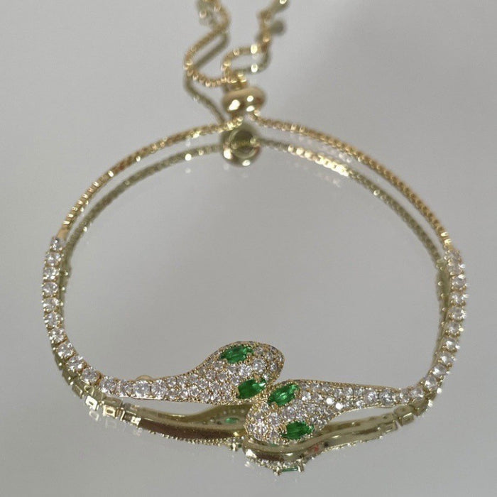 Wholesale Green eyed spirit snake zircon bracelet, niche and versatile, temperament bracelet