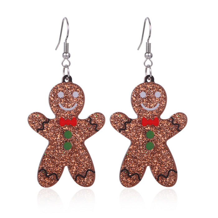 Wholesale 3pcs Christmas Series Christmas Tree Grass Ring Bell Gingerbread Man Zinc Alloy Earrings JDC-ES-BinL011