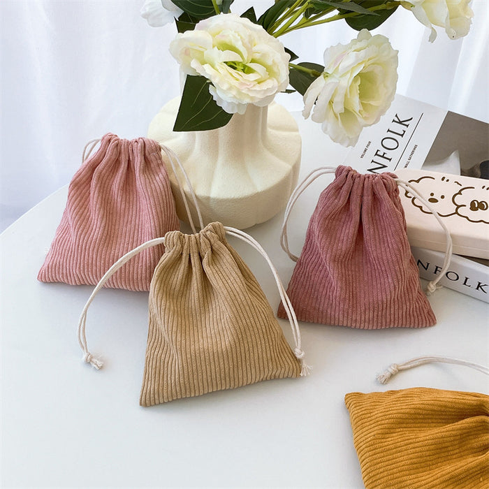 Wholesale Corduroy storage bag, drawstring pocket, portable coin purse