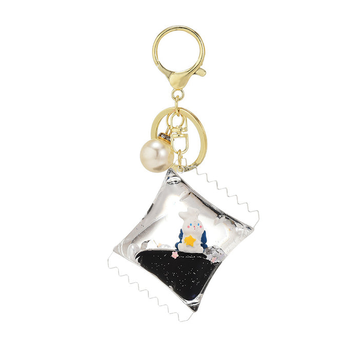 Wholesale Black and gold glitter bottle milk tea cup oil-filled acrylic keychain