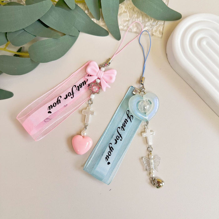 Wholesale Sweet Girl Clear Ribbon Mobile Phone Chain Simple Card Book Hanging Gift Batch