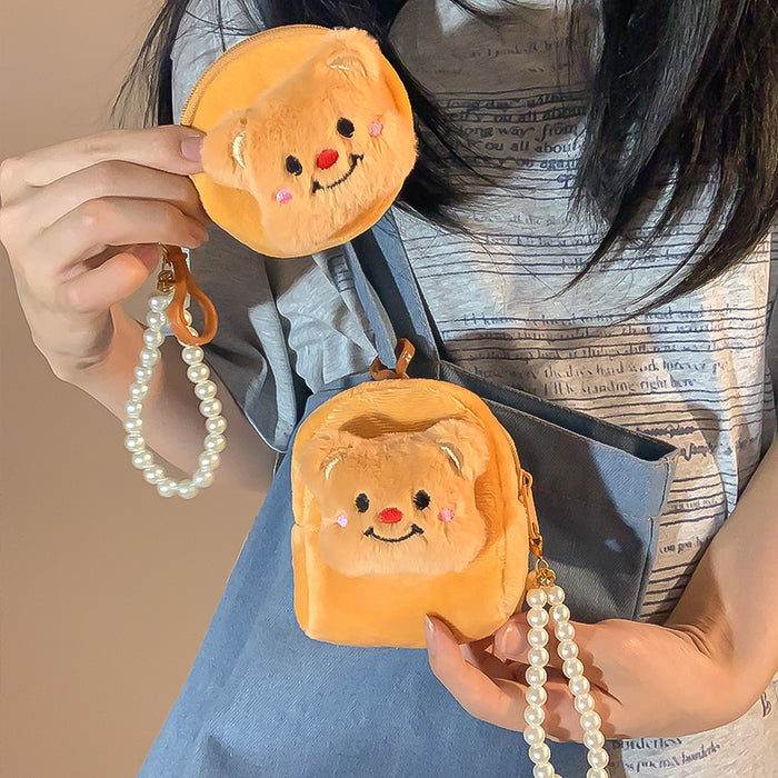 Wholesale Cute Bear Plush Card Bag Women's Mini Coin Purse Student Schoolbag Keychain Pendant Portable Headset Bag