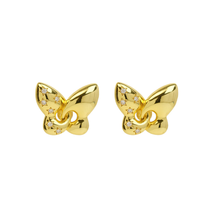 Wholesale   brass zircon earrings 18K gold  butterfly earrings