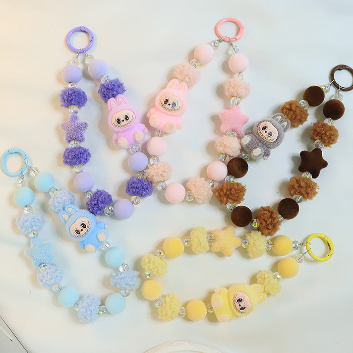Wholesale Plush doll bag keychain pendant flocking doll cute grain mobile phone accessories for women