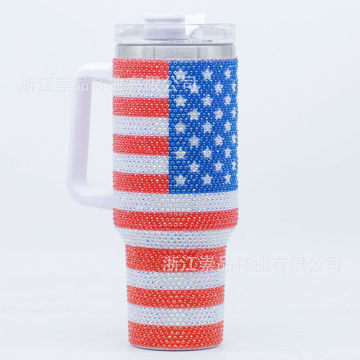Wholesale Diamond Stars and Stripes Stainless Steel Tumbler Insulated Car Cup with Handle 40oz JDC-CUP-ChongPin001