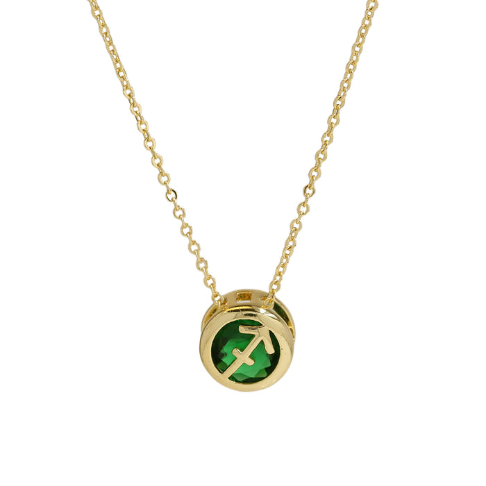 Wholesale   Brass Double-sided Round Hollow December Color Zirconium birthstone Twelve Constellation Pendant Necklace