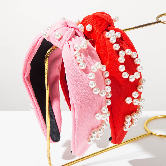 Wholesale Valentine' s Day pearl-embellished " LOVE"  letter knot headband