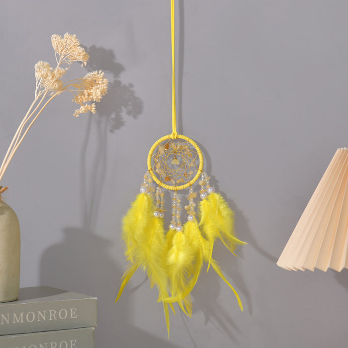 Wholesale Crystal car pendant exquisite interior decoration feather dream catcher net wind chime rearview mirror interior decoration