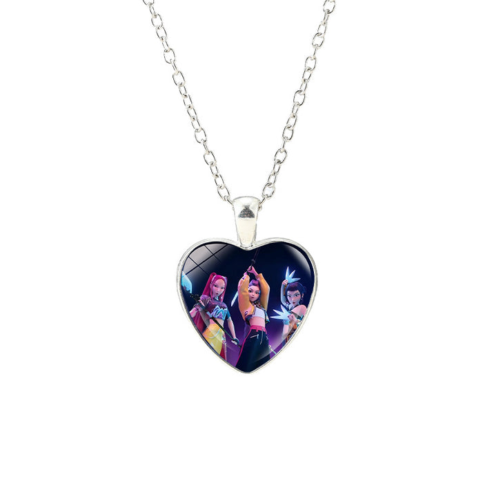 Wholesale Anime Kpop glass heart pendant Necklaces
