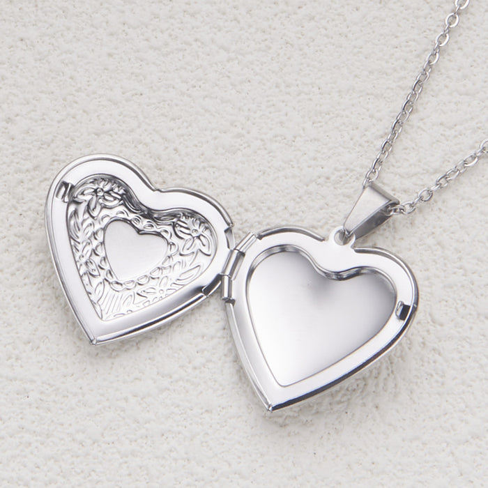 Wholesale Stainless Steel Openable Heart Shaped Pattern Photo Frame Box Necklaces JDC-NE-GSMS005