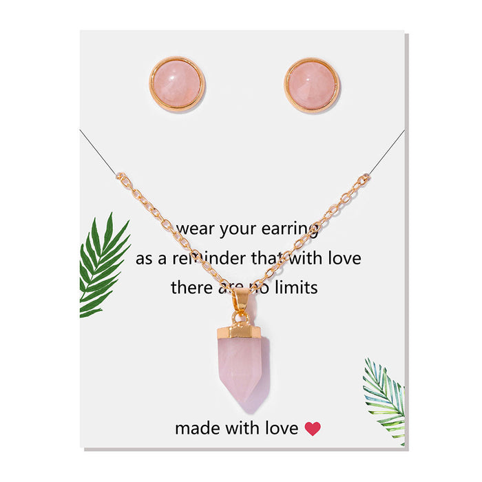 Wholesale Stone bead stud earrings and 18k gold necklace set 2 pieces available in multiple colors