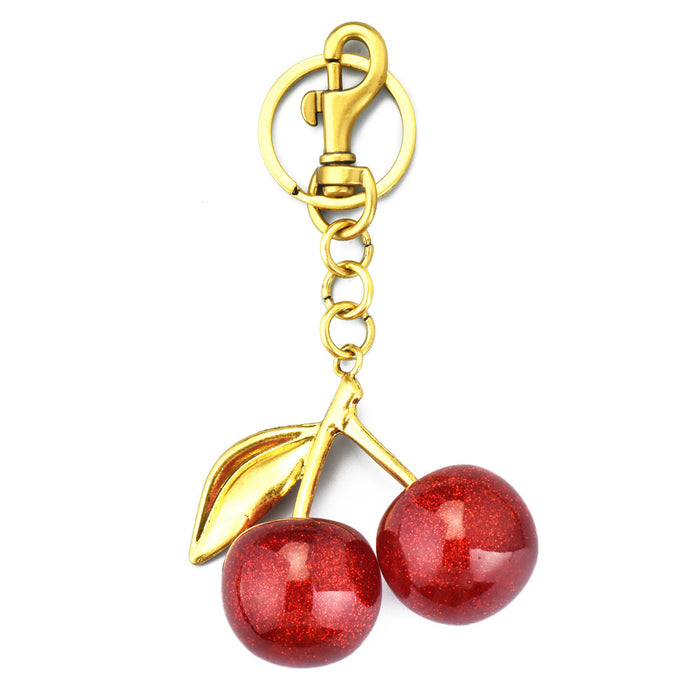 Wholesale Electroplated Metal Cherry Keychain Bag Charm Trendy Decorative Accessory
