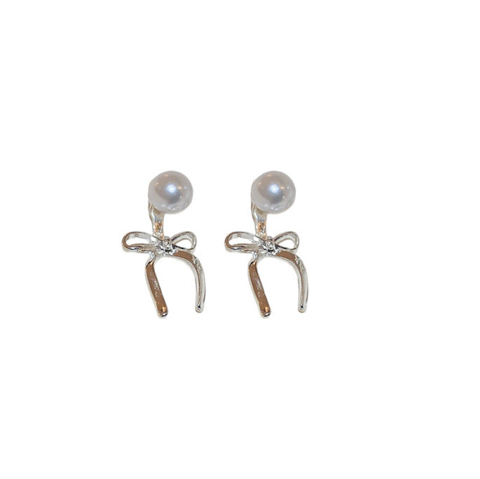 Wholesale Simple Ribbon Bow Earrings Front and Back Pearl High-grade Earrings Niche Elegant All-match Sweet Earrings