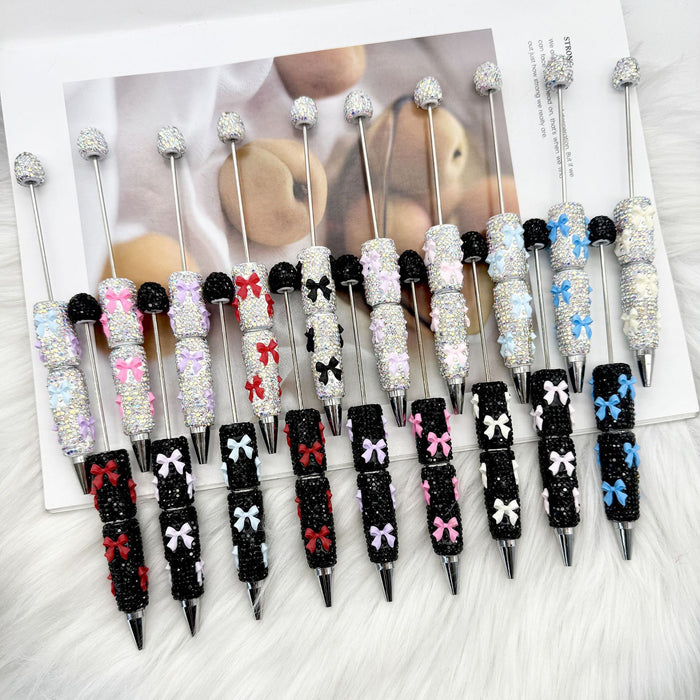 Wholesale Rhinestone Bow Beaded Pen – DIY Creative Ballpoint Pen for Office,  minimum quantity: 2