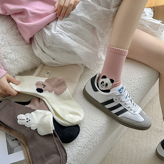 Wholesale Cute plush teddy bear socks, mid tube socks, trendy outerwear, versatile, pile up socks