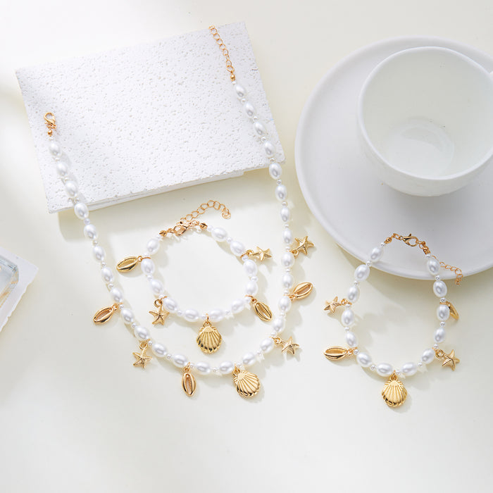 Wholesale beach shell jewelry summer fashion Joker starfish shell conch pearl necklace