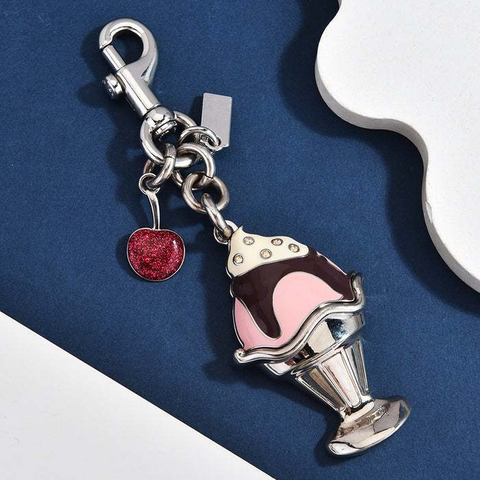 Wholesale 3D Ice Cream Keychain Bag Charm Titanium Steel Gold Tone Cute Dessert Pendant Chic Women S Purse Accessory Gift