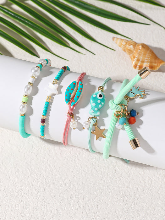 Wholesale Beaded Bracelet Set 5-Piece Heart Design Stackable Bracelets