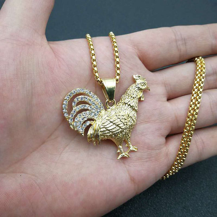 Wholesale Titanium Steel Gold Plated Diamond Chicken Necklace JDC-NE-ChengHan012