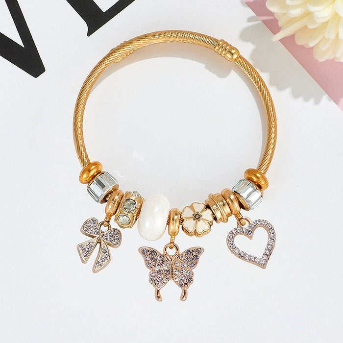 Wholesale Stainless Steel Rhinestone Butterfly Swan Beaded Bracelet MOQ≥2