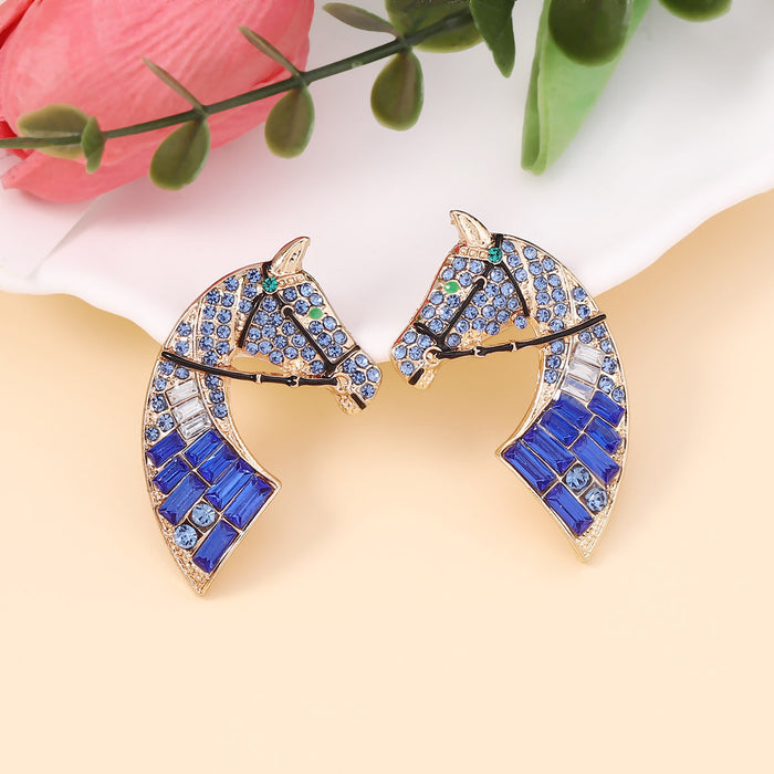 Wholesale horse head rhinestone stud earrings creative alloy exaggerated temperament earrings