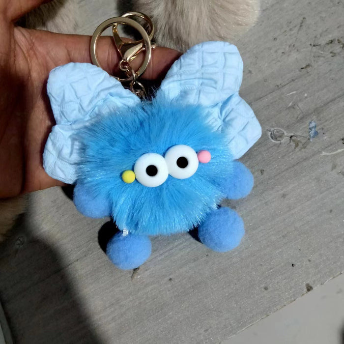 Wholesale Cute plush butterfly knot charcoal ball pendant keychain