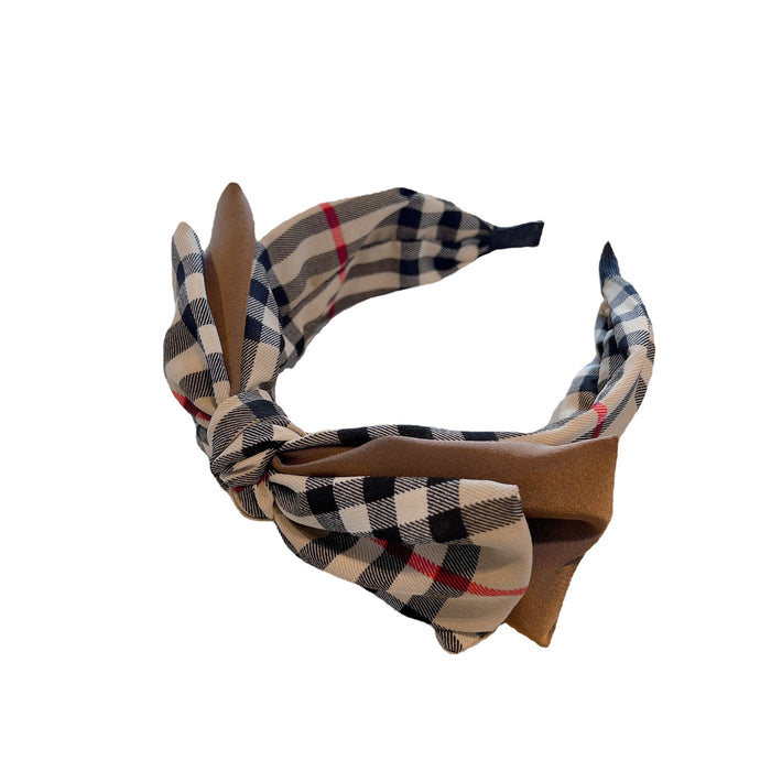Wholesale Striped Plaid Double-layer Large Edition Bow Fabric Hair Hoop JDC-HD-Huaj019