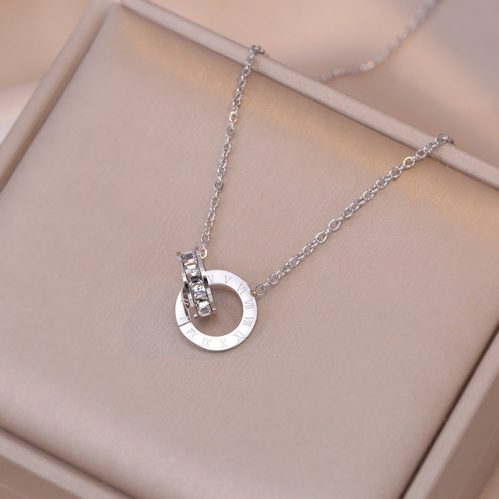 Wholesale Necklace zircon double ring fashionable titanium steel necklace