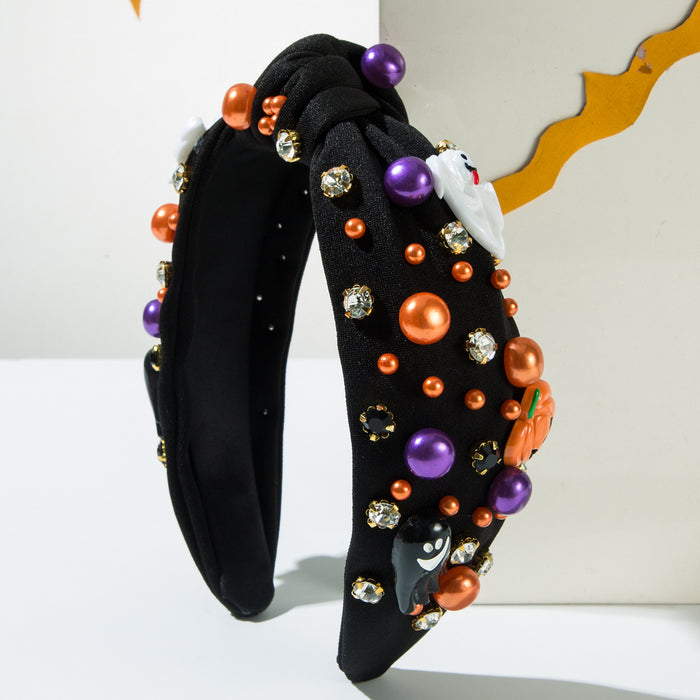 Wholesale Halloween Headband Knotted Diamond-Encrusted Pearl Headband