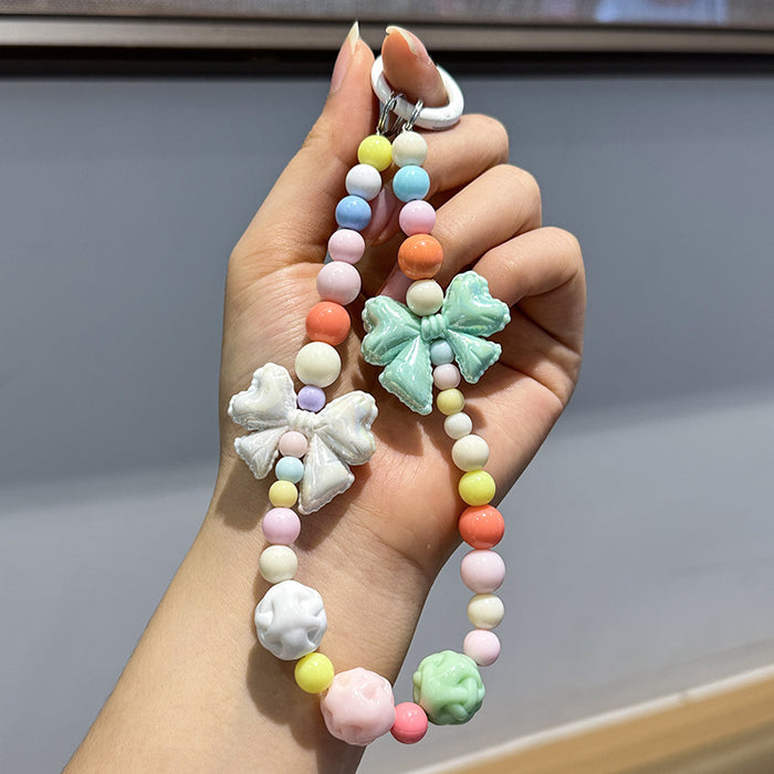 Wholesale Colorful handmade bead key chain exquisite acrylic bow mobile phone chain pendant