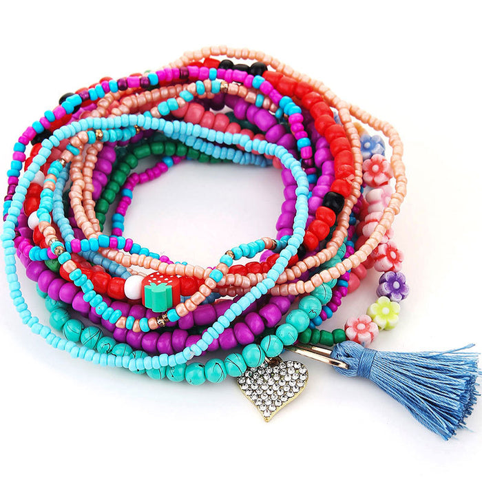 Wholesale 13pieces/pack Stackable Strawberry Bracelet Hand-woven Rice Beads Tassel JDC-BT-Gute003